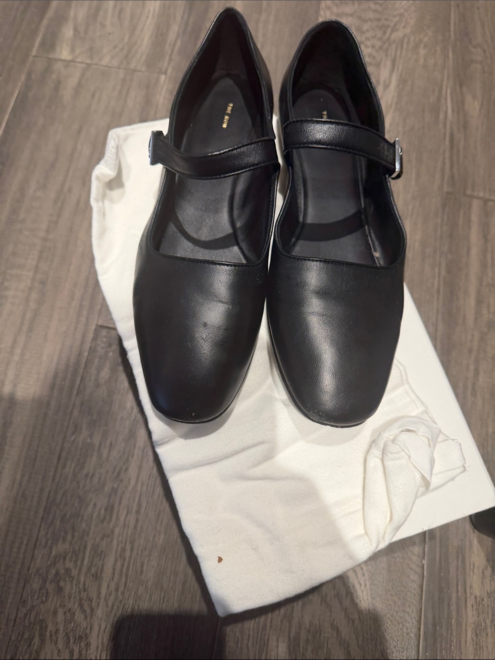 The Row Black Leather Mary Jane Flats with Strap - Picture 4 of 6